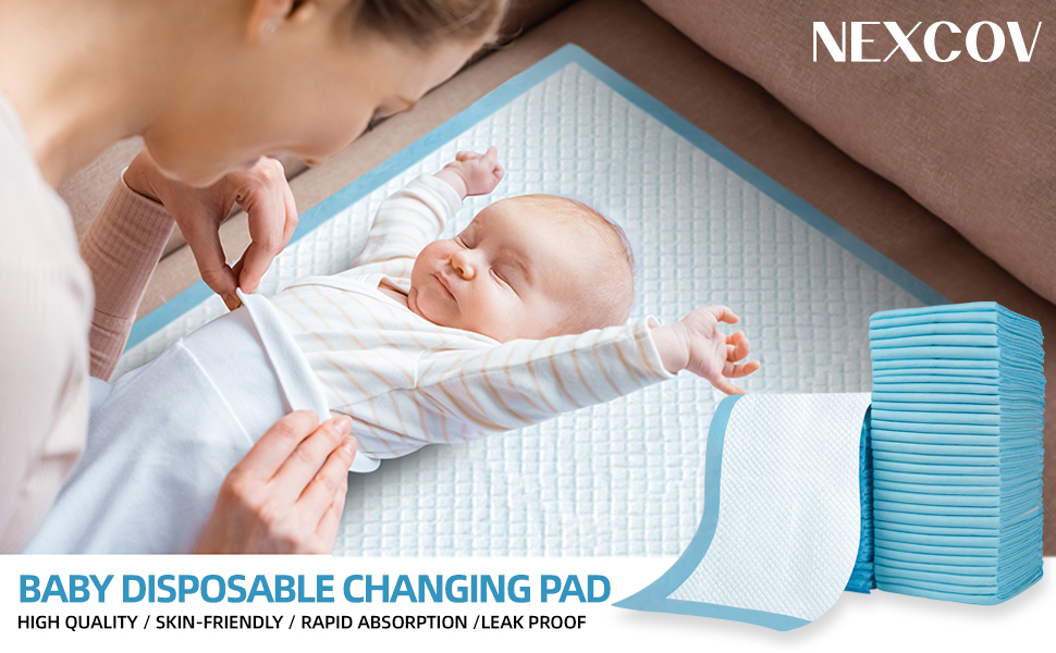 NEXCOV 100 Pack Disposable Changing Pads Baby Disposable Underpads Waterproof Portable Diaper