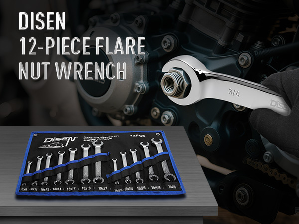 DISEN Flare Nut Wrench Set Metric and SAE 12-Piece Inch1/4
