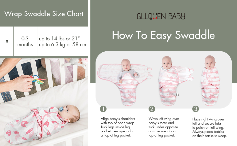 GLLQUEN BABY Baby Swaddle Wraps for 03 Months Newborn, 100 Breathable