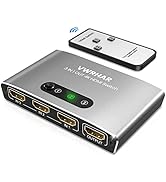 HDMI Switch 3 Inputs to 1 Output, 4K HDMI Switch Automatic with Remote Control, Aluminum HDMI Swi...