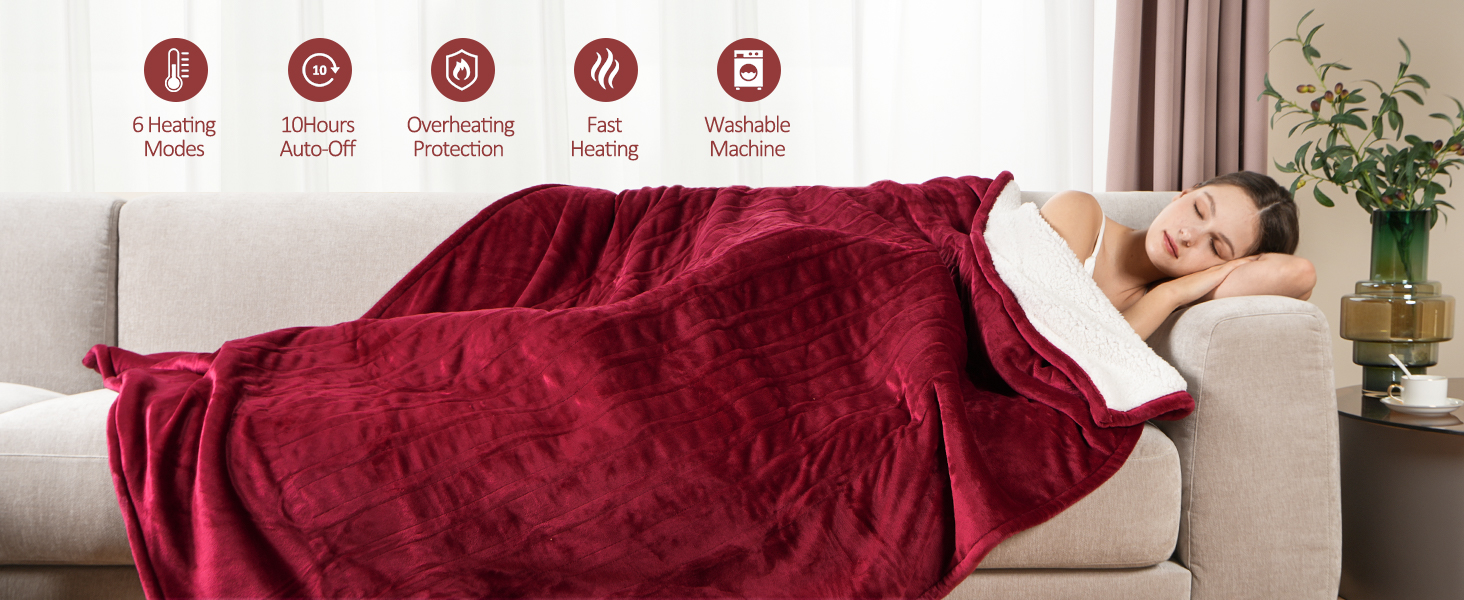 Electric Blanket Twin Size, Heated Blanket Flannel and Sherpa 62 x 84