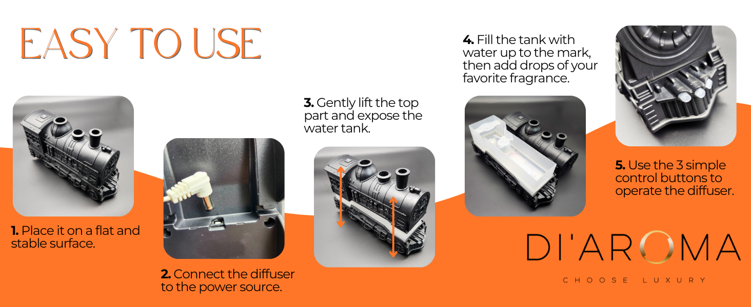Di'Aroma Train Diffuser steps to set up, easy to use.