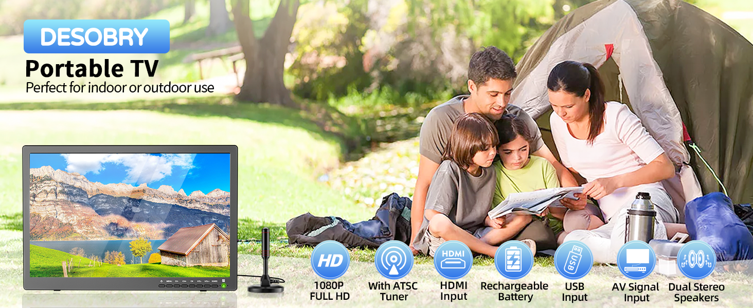 Desobry 17 Inch Portable TV with Antenna, Portable Small TV
