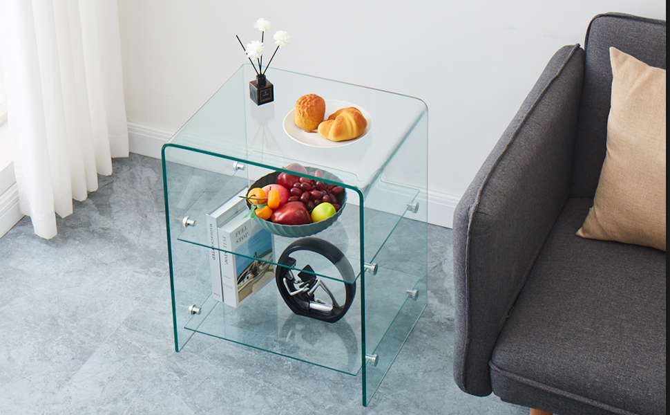 SMARTIK Clear Side Table Nightstand End Table, Modern Small