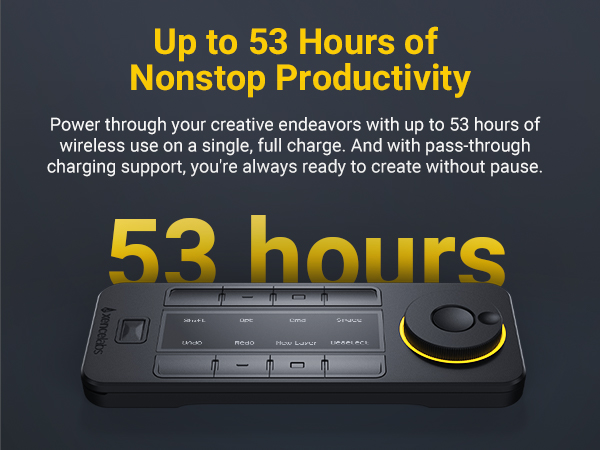 Text reads 'Nonstop Productivity'. Product marketing image showing what appears to be a computer keyboard or input device.