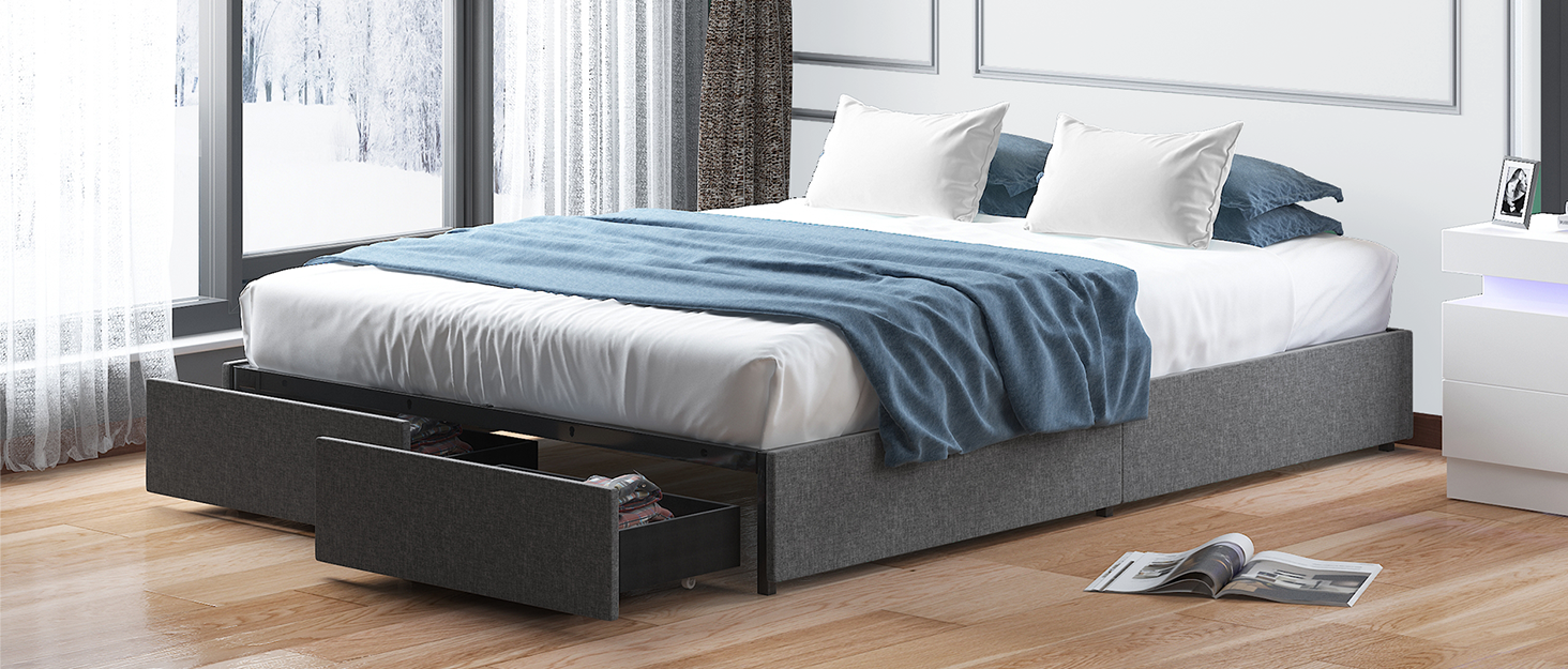 MUZZ Platform Bed Frame with Two Large Storage Drawers