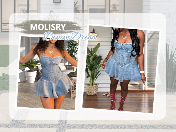 Amazon.com: Molisry Women's Summer Tube Top Denim Dress Off