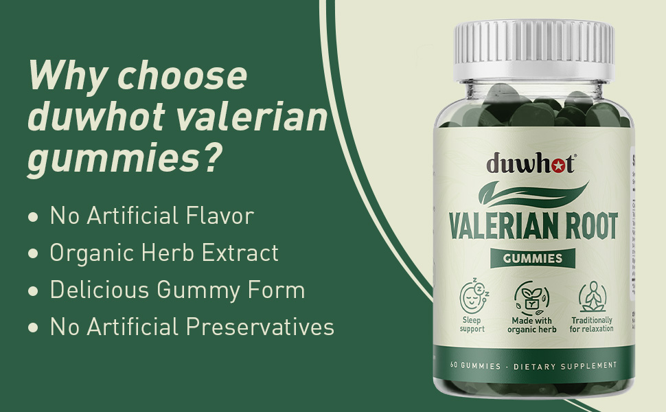 duwhot Melatonin Free Valerian Root Gummies, Chewable