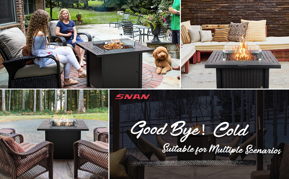 SNAN 32" Propane Gas Fire Pit Table 50,000 BTU with Glass