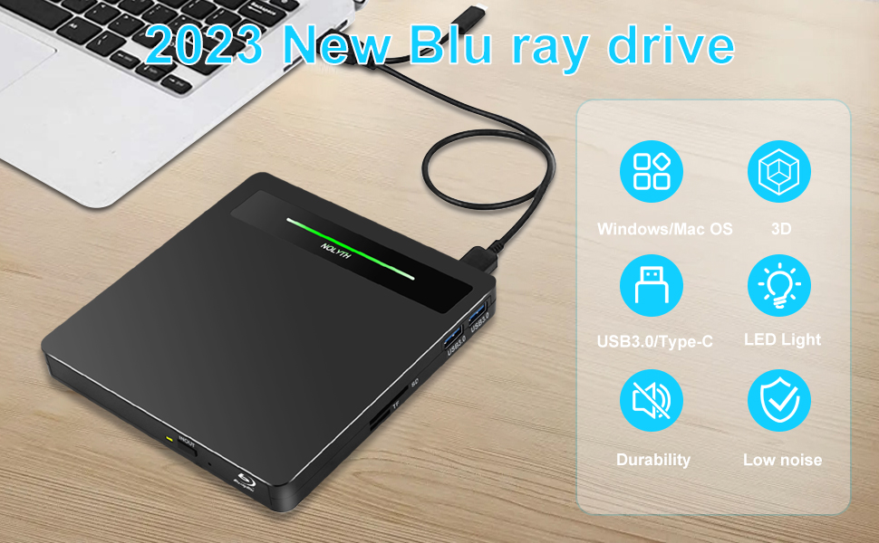 NOLYTH External Blu ray DVD Drive USB 3.0 and TypeC Bluray DVD/BD Player Write/Read