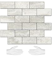STICKGOO 10-Sheet Subway Tile Cream Peel and Stick Backsplash, Beige Stone Texture with Grey Grou...