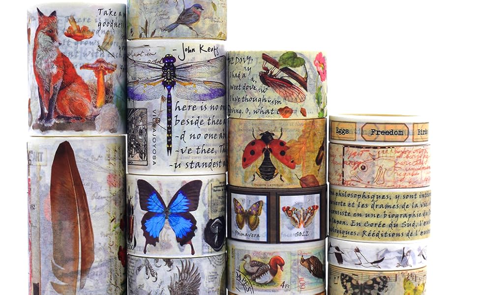 8/21sary　Ameri Vintage WASHI LAYERED Amazon.com: 18 Rolls Vintage Washi Tape Set,Floral Letter