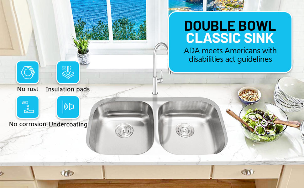 KABCO 32 Inch Double Bowl ADA Compliant Undermount Kitchen Sink, Rust