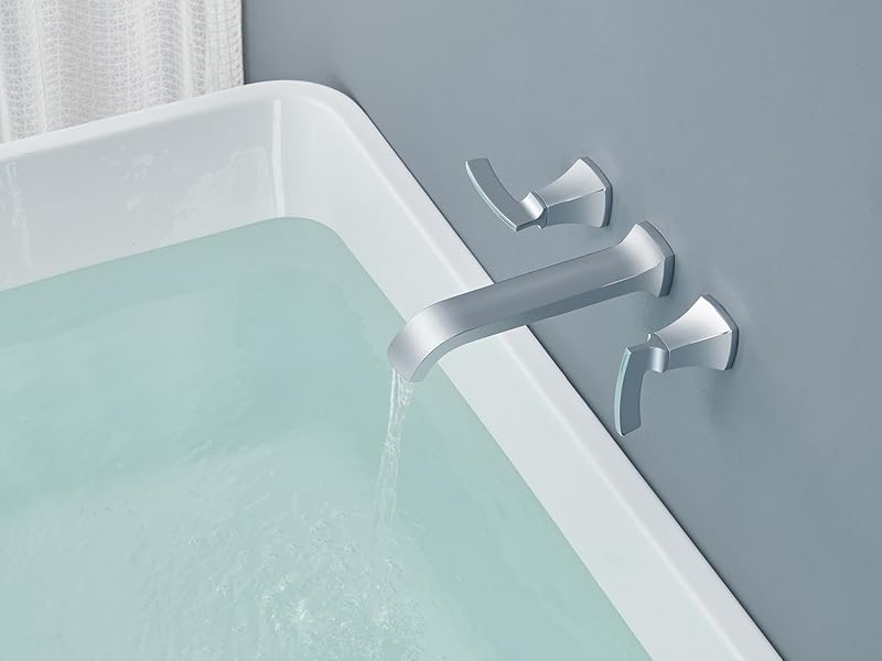Qinkell Tub Faucet Wall Mount Tub Filler Chrome High Flow Long Spout