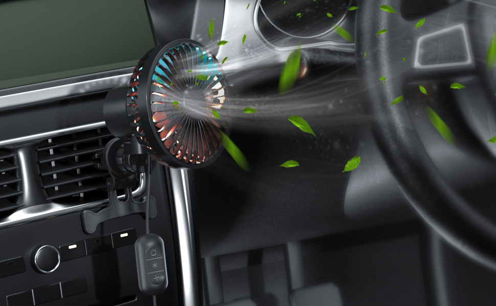 Car Fan, Mini USB Fan for Car Air Vent Mounted, 3 Speeds Car Vent Fan with RGB Lighting & Clip