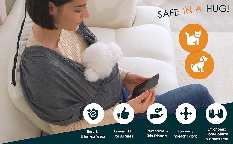 MUTEFLYER Small Dog Front Carrier Easy Wrap Sling Hands Free Size Adjustable