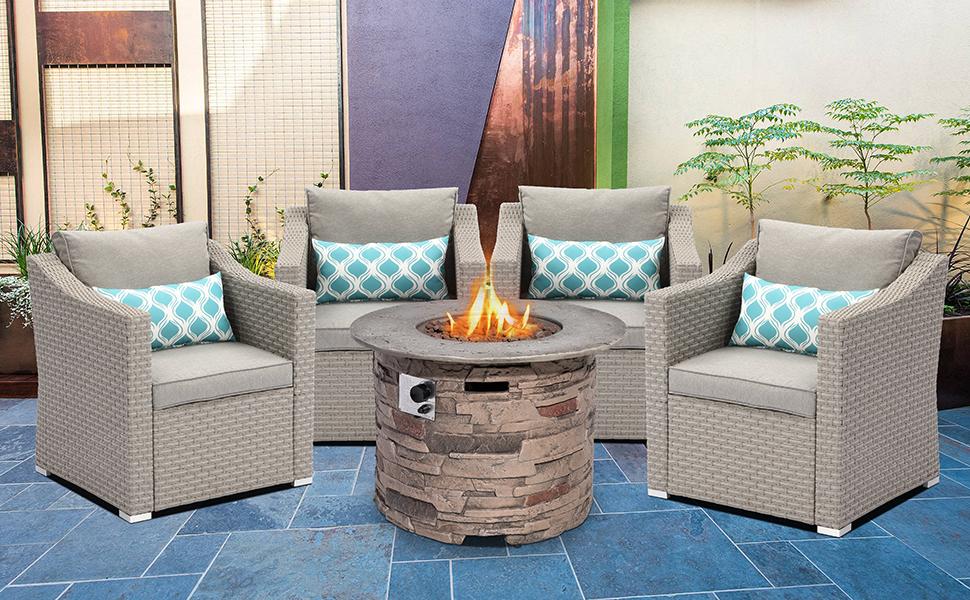 SUNBURY Outdoor 5Piece Patio Conversation Set, PE Rattan Furniture