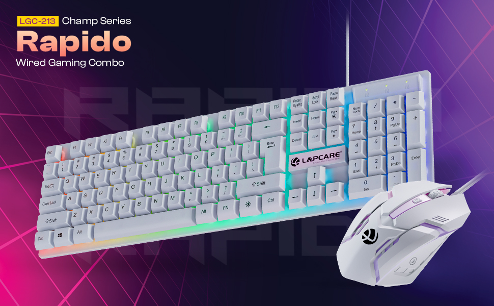 RAPIDO Wired Gaming Keyboard and Mouse Combo with RGB Lighting, Membrane Keys