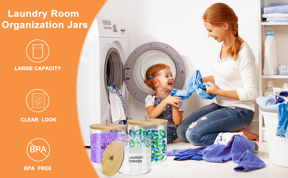 Large Capacity Laundry Room Organization Jars, 3 Pcs