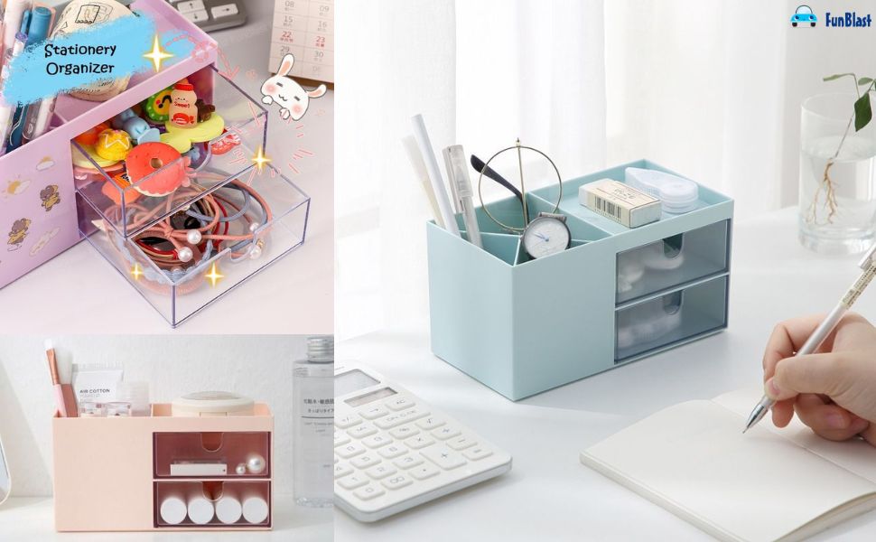 desk organizer box, storage box with compartment, plastic desk organizer, makeup organizer stand