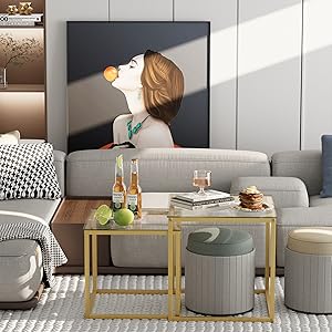 SEMPRE Villa MILANOプライウッドサイドテーブル/ガラス付/美品 Amazon.com: VILAWLENCE Coffee Table Set of 2, Modern Gold