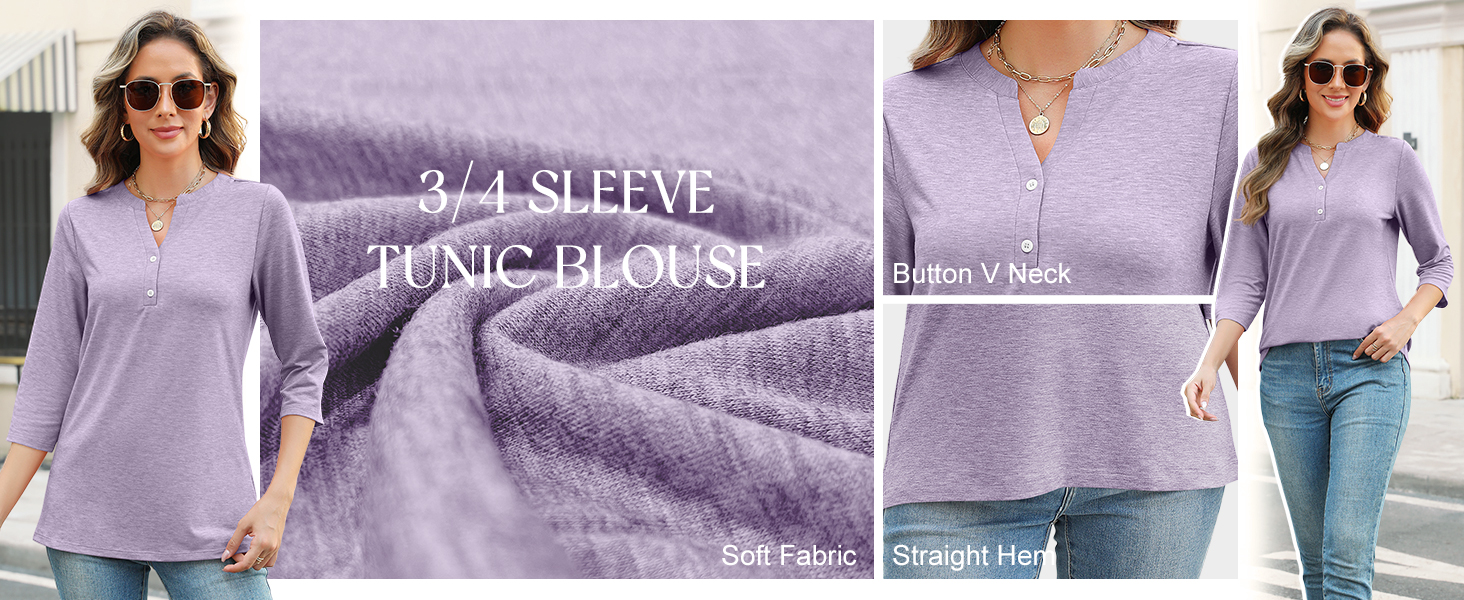 3/4 Sleeve Tops Casual Pullover T Shirts Summer Basic
