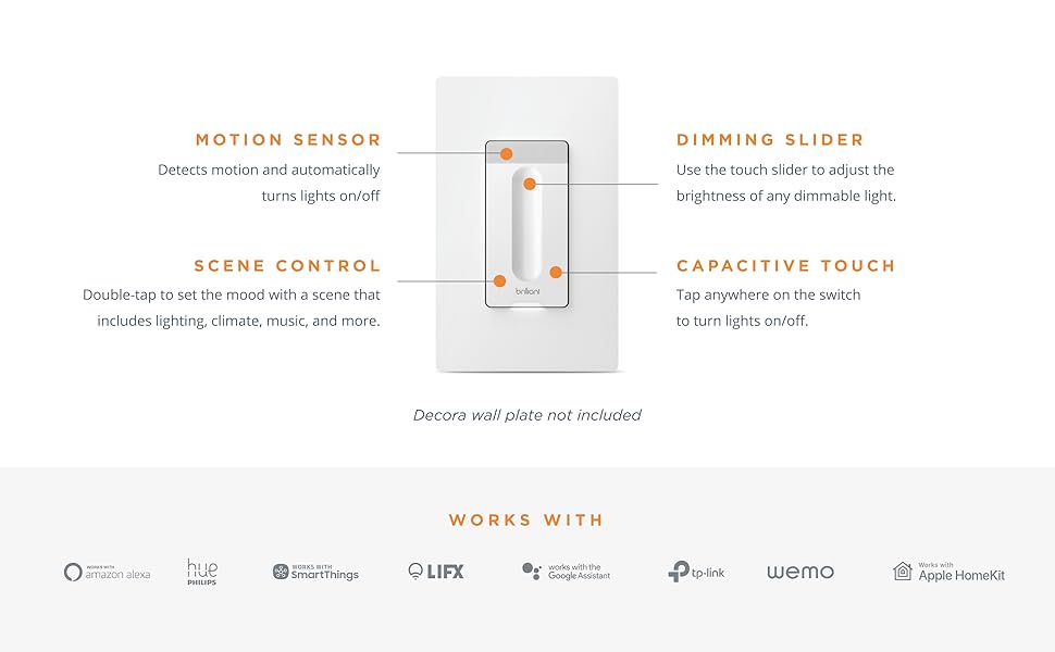 Brilliant Smart Dimmer Switch (White) — Compatible with Alexa, Google Assistant, Hue, LIFX