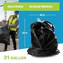 Drawstring Trash Bags 30x32 Inches, 1 Mil Thick