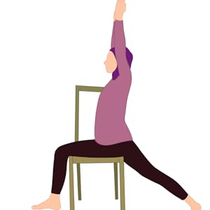 Woman stretching on the chair with arms raised