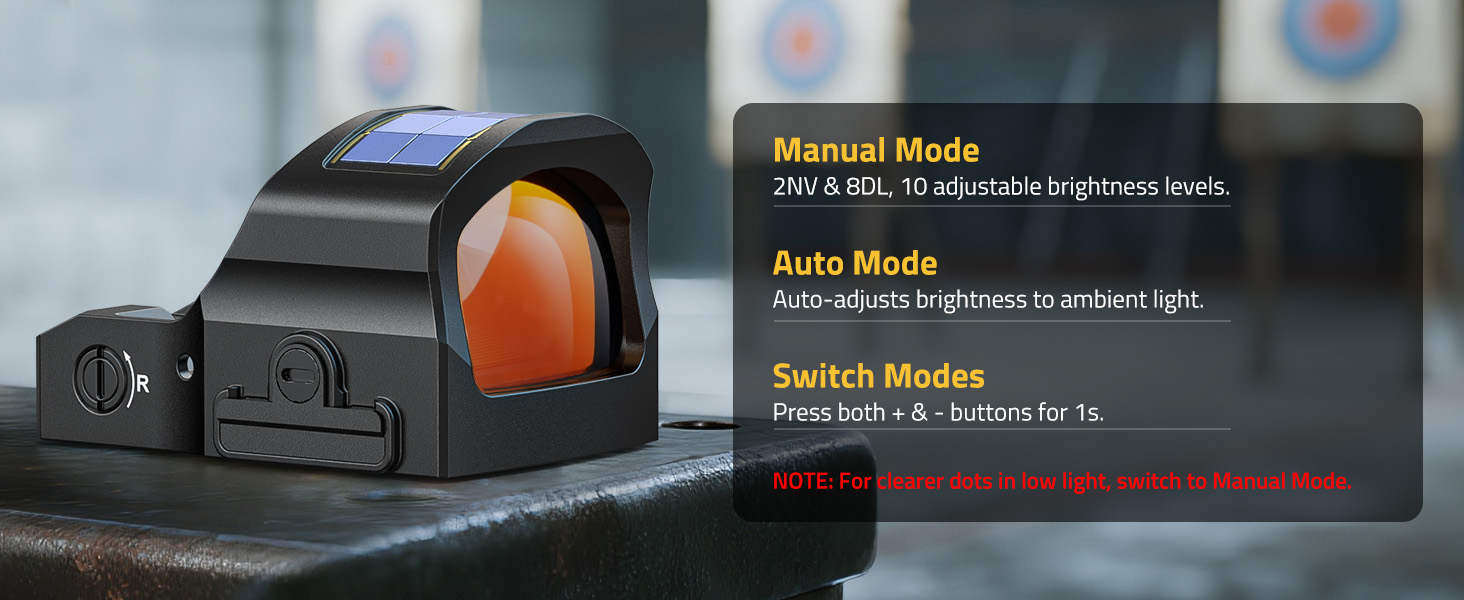 Multiple Modes of CVLIFE WildHawk X Solar Auto Brightness Red Dot Sight