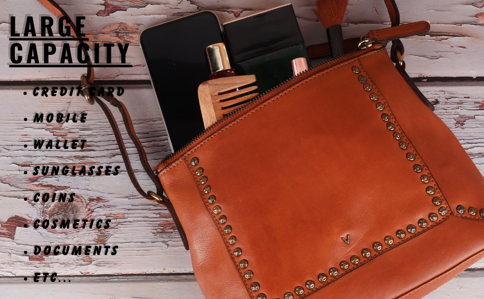 Genuine Italian Leather Boho Studded Crossbody Sling Bag 10