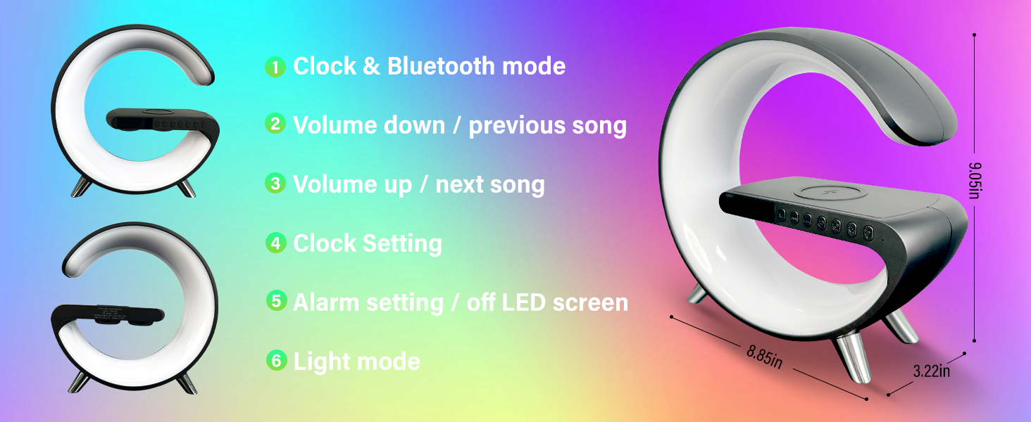 Smart LED Table Lamp,4 in 1 Night Light,Wireless Charger,Alarm Clock
