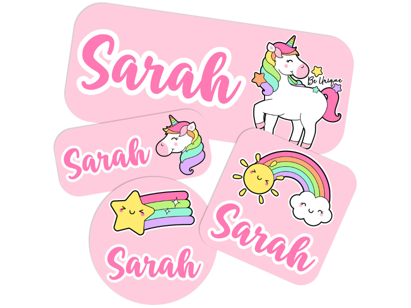 Back to School, 80 PCs Labels for Kids Personalized 20 Designs, 4 Shapes Custom