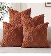 decorUhome Set of 4 Neutral Rust Throw Pillow Covers 18x18 Inch, Decorative Soft Plush Faux Wool ...