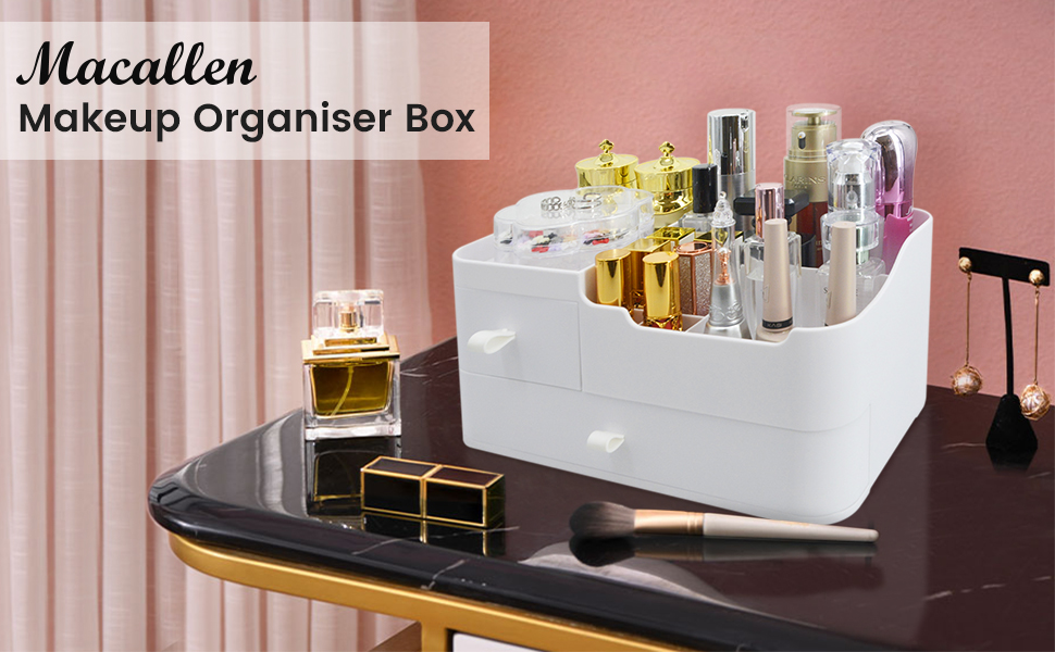 Macallen Makeup Organiser Make Up Storage, Cosmetic Organisers Make Up Storage Organizer Box - Cosmetic Storage Box Skincare Display Drawer Beauty Organizer for Bathroom Dresser Bedroom | White 11 Makeup Storage Cosmetic Organiser