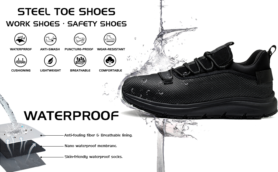 Non slip waterproof steel toe work safety shoes for men women