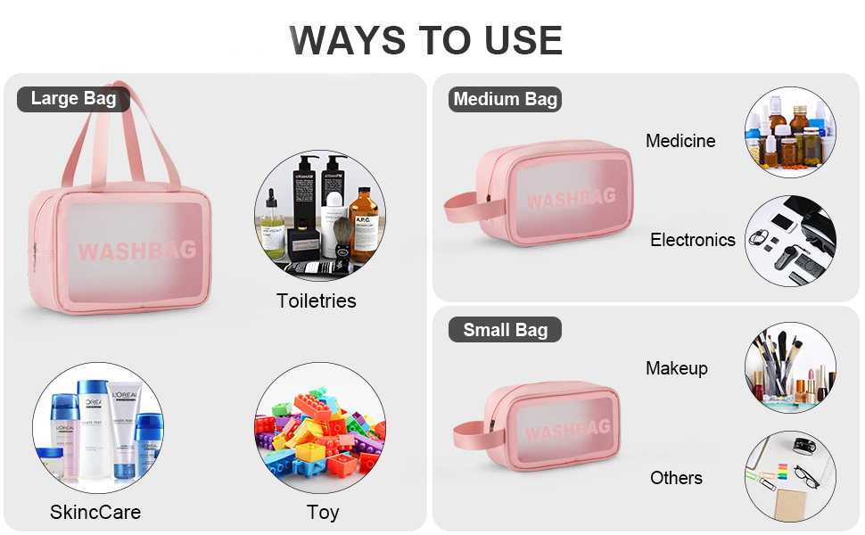 makeup bag Clear Makeup Pouch Set Travel Waterproof Toiletry Storage Kit