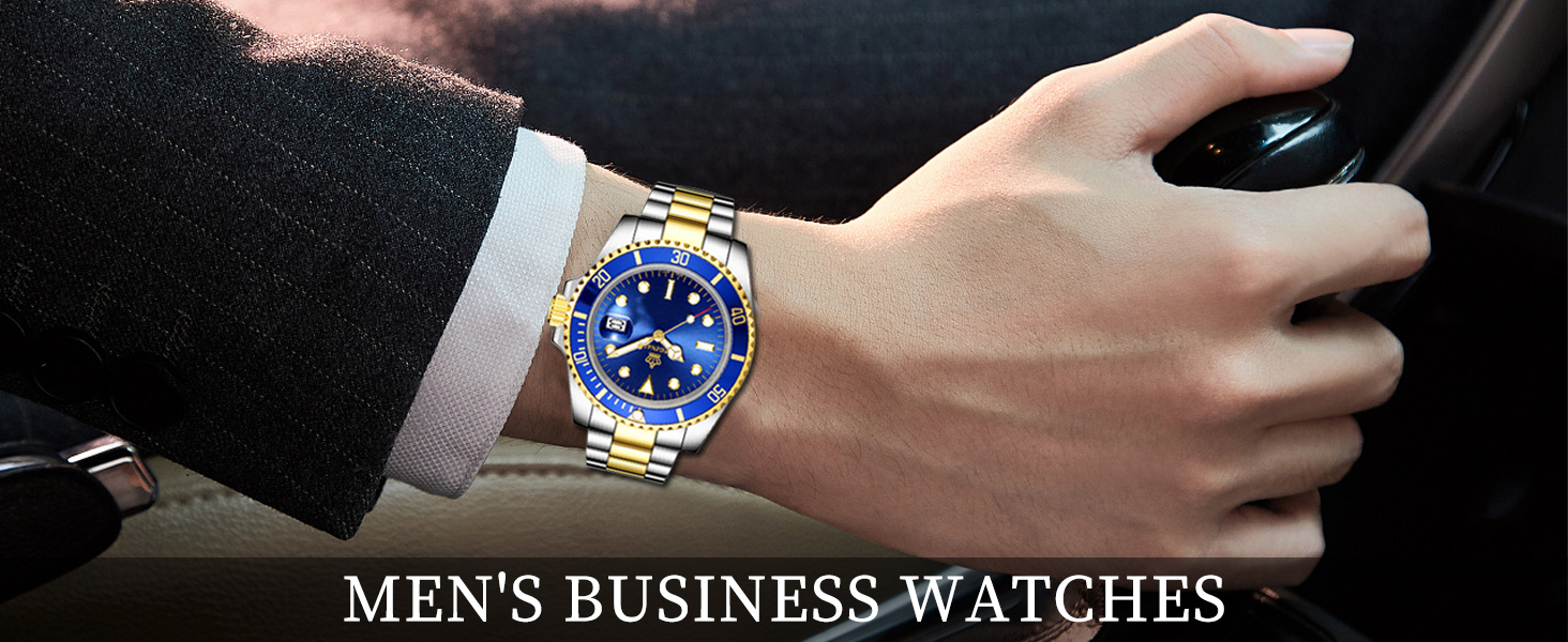 Mens Luxury Rotatable Bezel Sapphire Glass Luminous Quartz Silver Gold Two Tone Watch