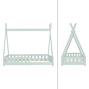 ML-Design ML-216/kinderbed Tipi + valbescherming 160 x 80 cm mintgroen mint