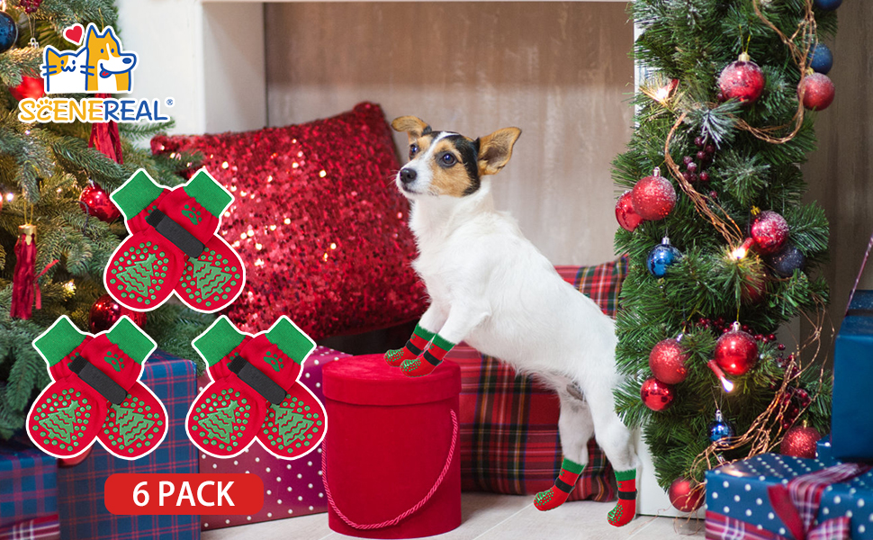 SCENEREAL Double Side AntiSlip Dog Socks for Hot/Cold