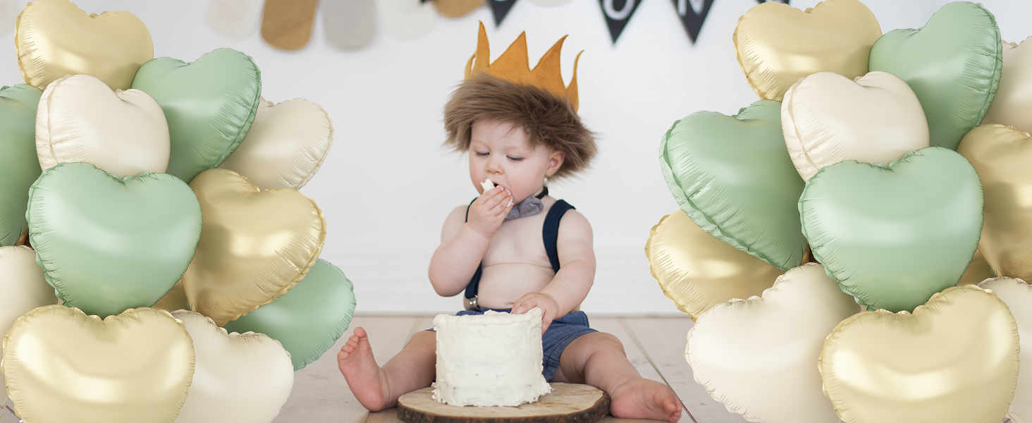 Sage Green Gold Heart Balloons