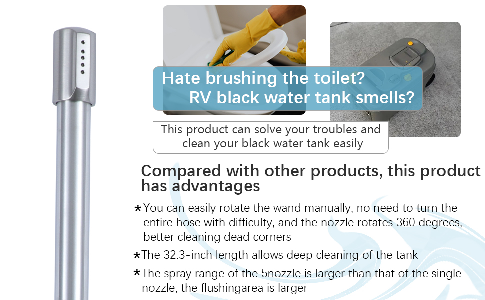 GSunny AllMetal RV Toilet Wand with ShutOff Valve, RV