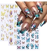 Blue Butterfly Nail Art Stickers Self-Adhesive Luxury Glitter Gold Flower Butterfly Nail Decal De...