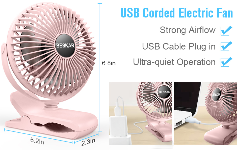 5 inch portable clip on fan usb corded small desk fan quiet operation personal fan