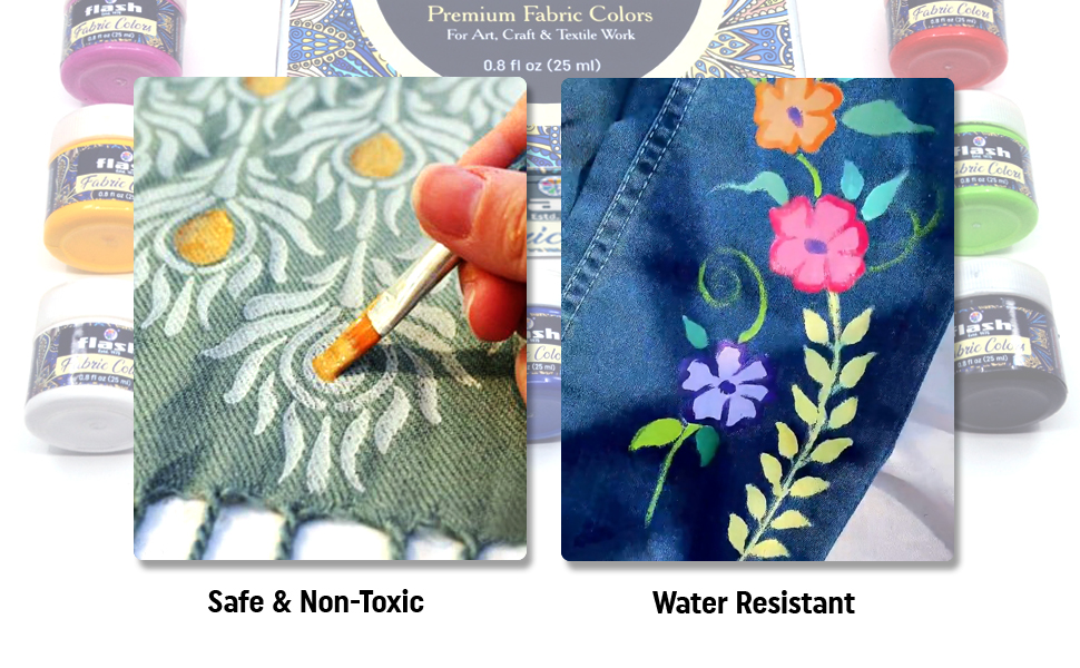 Flash Fabric Color Paint 200 ml, 7 fl oz Each High Pigment Strength