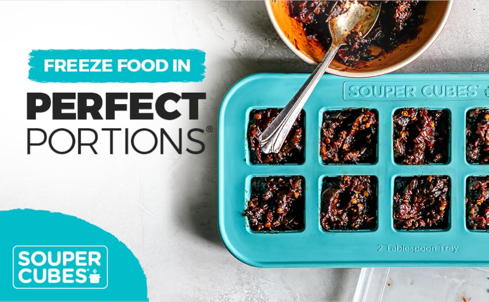 Souper Cubes 2 Tablespoon Freezing Tray with lid, Aqua color, Pack of