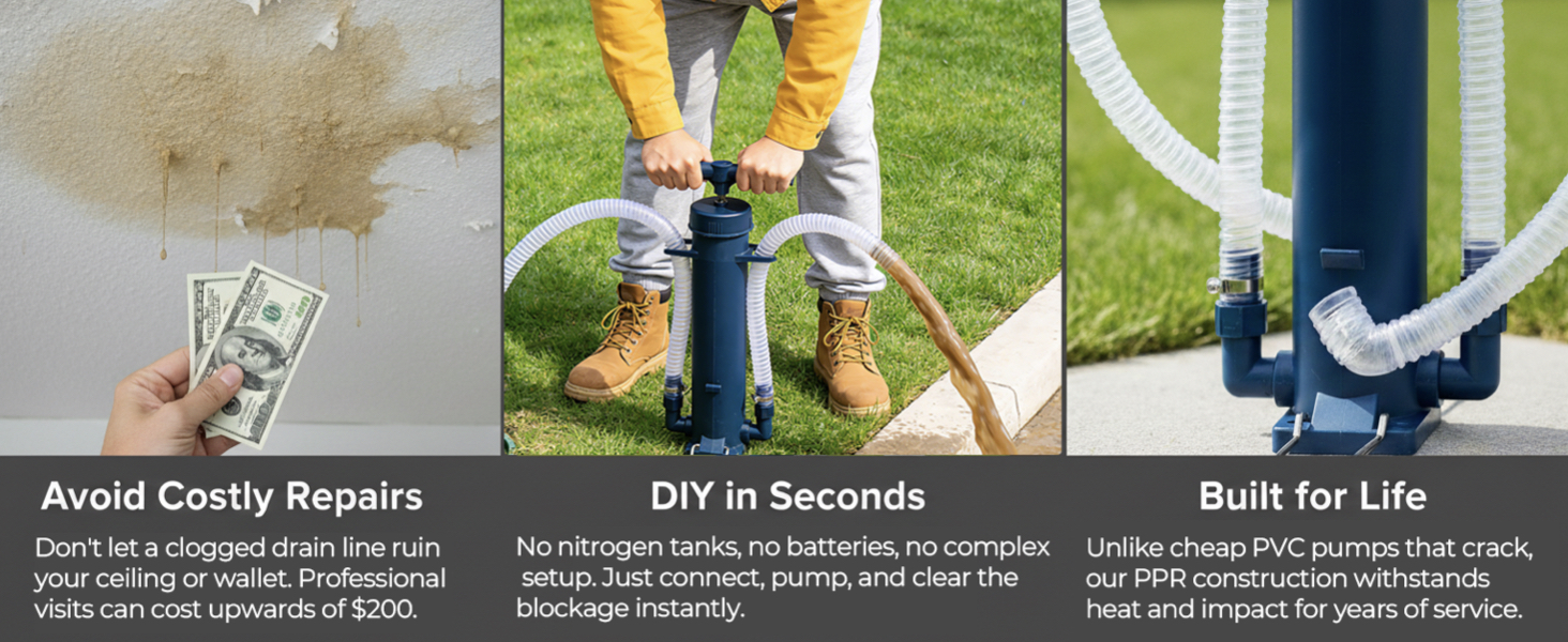 AC Drain Line Unclogger - Manual Pump Kit -9