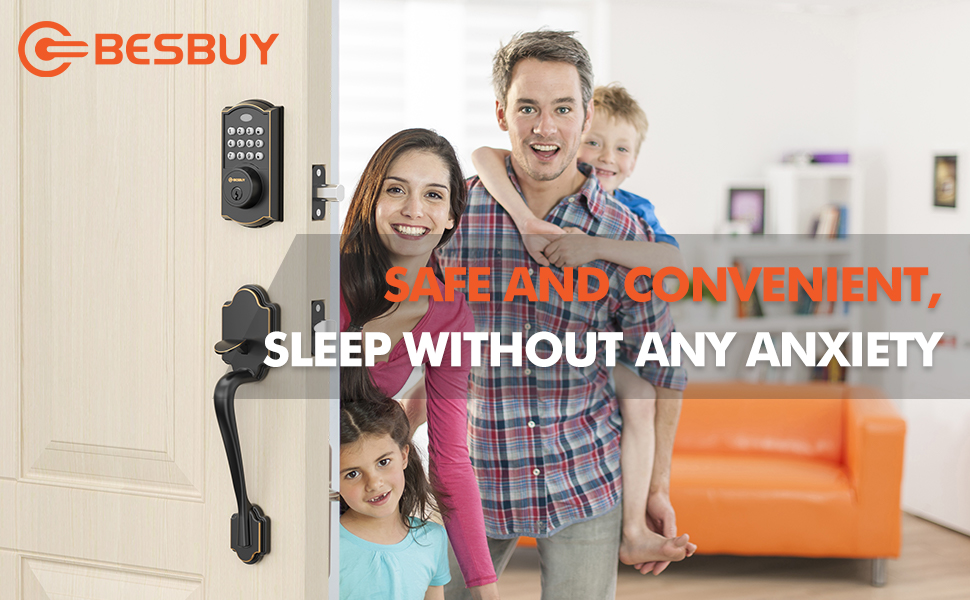 BesBuy Keyless Entry Door Lock Black Smart Front Door Handle with