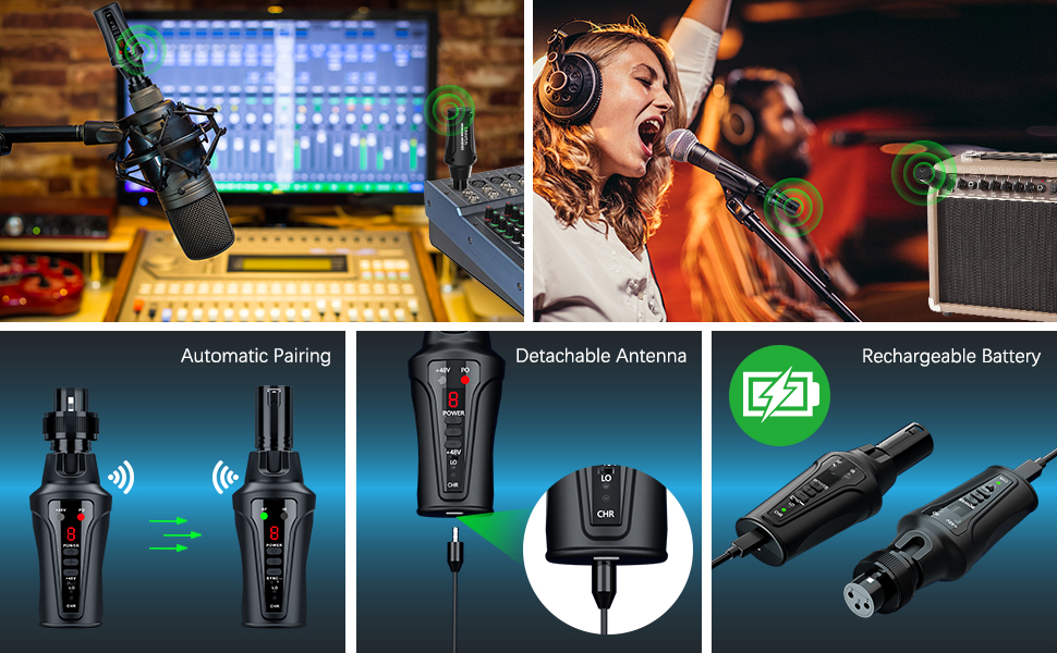KIMAFUN Wireless Microphone System, UHF Wireless XLR Audio Transmitter and XLR Receiver for