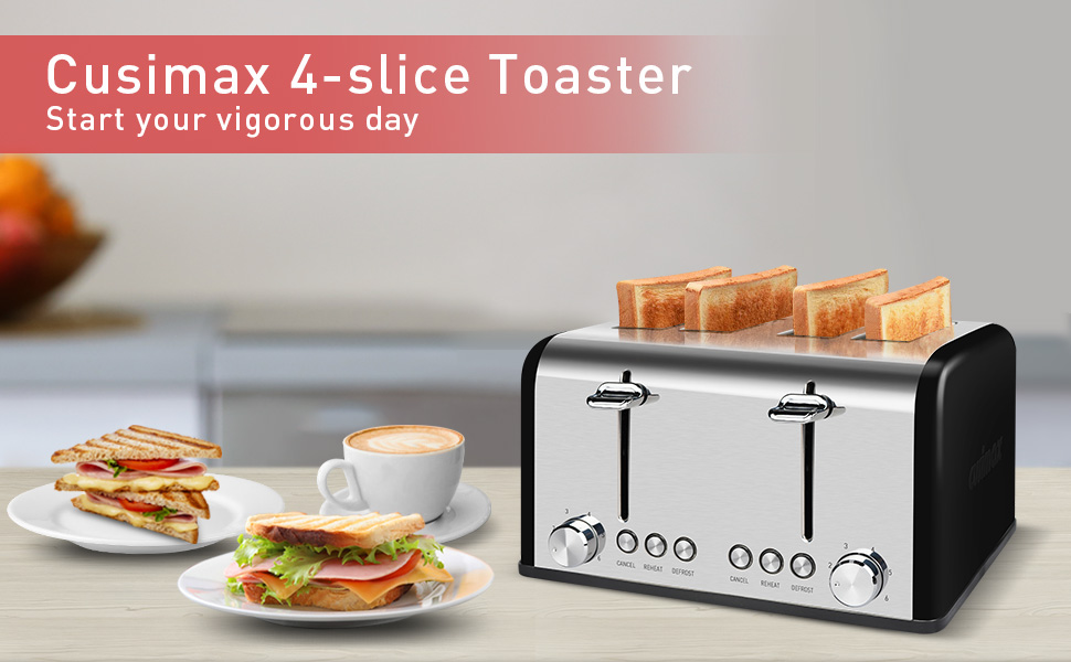 Toaster 4 Slices, Cusimax Stainless Steel Toaster with 4 ExtraWide